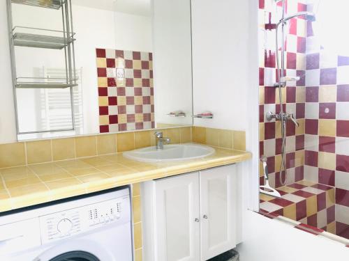 une salle de bain avec un lavabo et une machine à laver dans l'établissement Appartement Les terrasses Calvi, à Calvi