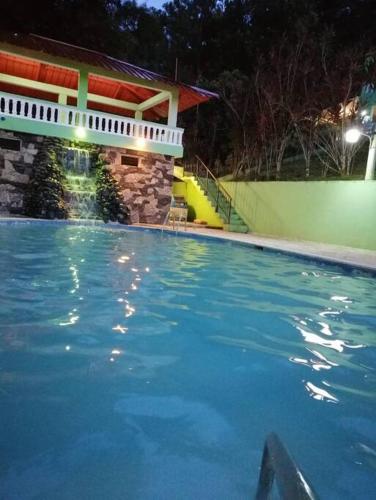 a shark swimming in a swimming pool at night at Villa Don Manuel in Villa Altagracia