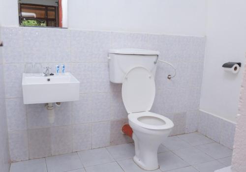 a bathroom with a toilet and a sink at VIJIJI HOTEL & CONFERENCE in Eldoret