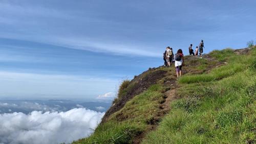 a group of people walking on top of a hill at View Valley Homestay in Munnar