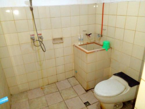 ein kleines Bad mit einem WC und einer Dusche in der Unterkunft Hotel Raya in Plaosan