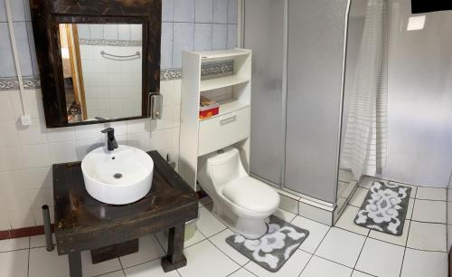 uma casa de banho com um lavatório e um WC em Departamentos 8va Maravilla em Torres del Paine