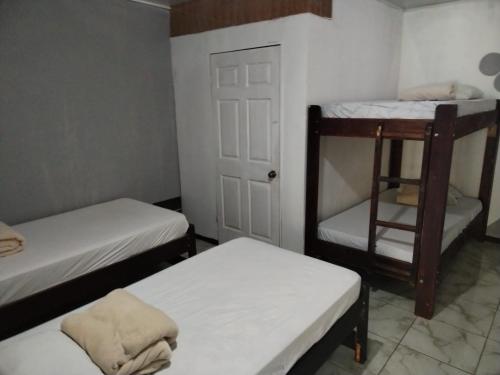 Łóżko lub łóżka piętrowe w pokoju w obiekcie Mi Casa Tica Backpackers