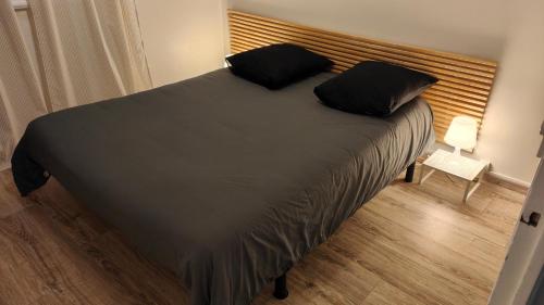 uma cama com duas almofadas num quarto em L'Edelweiss Campus & Parking privé securisé em Gières