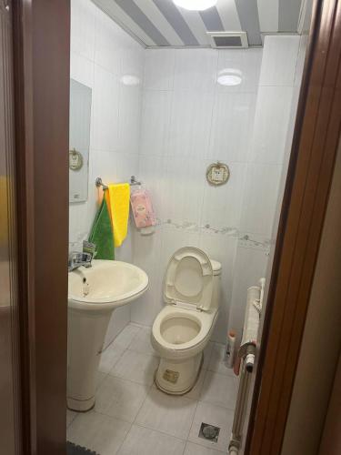 a small bathroom with a toilet and a sink at 九九煮熟 in Macau