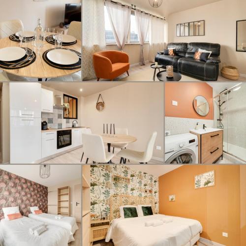 a collage of photos of a hotel room at L'Elégance du centre - Nancy Gare Congrès - PARKING - T3 in Nancy