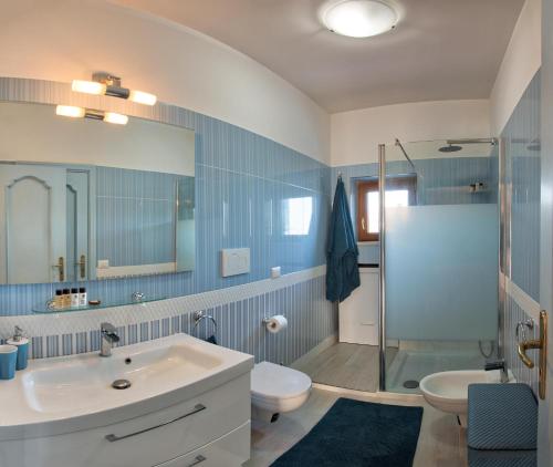 uma casa de banho com um lavatório, um WC e um chuveiro em Villa Nettuno Sorrento - Amalfi Coast em Sorrento