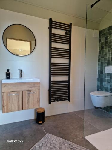 a bathroom with a sink and a mirror at BenB Huys de Landerije in Wouwsche Plantage