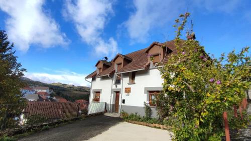 a white house with a brown roof at Casa Jabarde in Jaurrieta