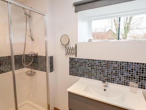 W łazience znajduje się umywalka i prysznic. w obiekcie 3 Home Farm South w mieście Rousdon