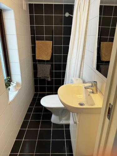 Ett badrum på Mysigt hus på 40 kvm i Målaskog