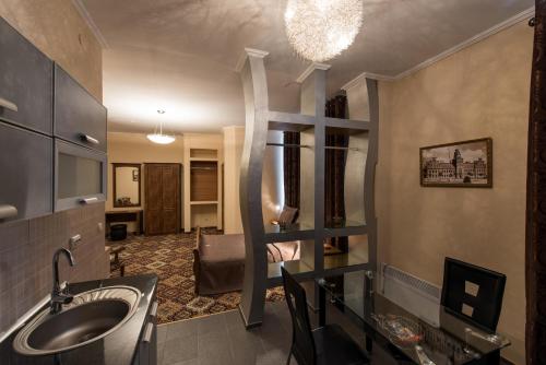 Kuchyň nebo kuchyňský kout v ubytování Premium Hotel