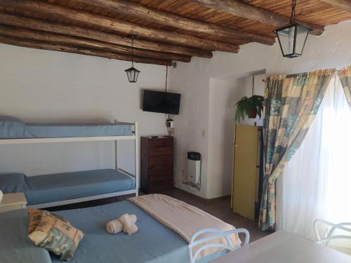 烏斯帕亞塔的住宿－Posada Uspallata，一间卧室,床上有泰迪熊