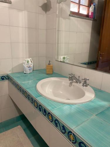 a bathroom with a sink and a mirror at Il Fico Storto in Pollena Trocchia
