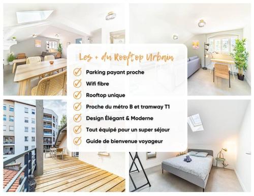 a collage of photos of a living room at Magnifique Rooftop 4 personnes, proche Part-Dieu in Villeurbanne