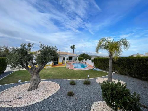 a house with a swimming pool and two trees at Oliva House in Lagos