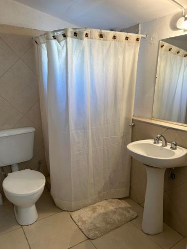 ein weißes Badezimmer mit Toilette und Waschbecken in der Unterkunft Maiten Tempo 2 in Esquel