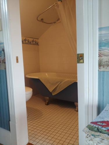 a bathroom with a tub and a toilet at Bugaboo Cottages in Summerside