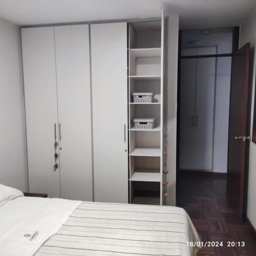 - une chambre avec des placards blancs et un lit dans l'établissement Inmejorable salto centro, à Salto