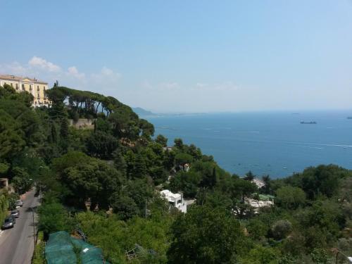 a view of a hill with the ocean in the background at Domus Antonina in Vietri sul Mare