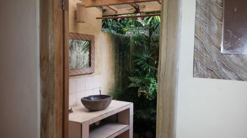 ジャティルウィにあるCarik Tangis Boutique Homestayのバスルーム(シンク、植物付)