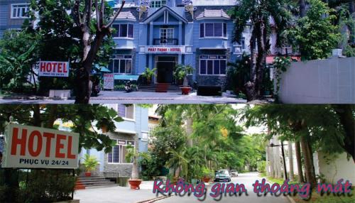 uma casa azul com uma placa de hotel em frente em Phát Thịnh Hotel em Ho Chi Minh