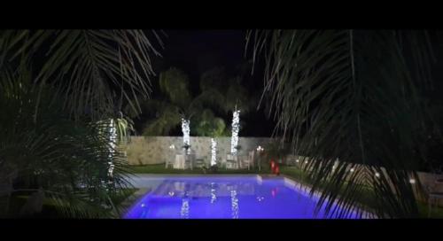 a swimming pool at night with blue lights at Villa laura in Palermo