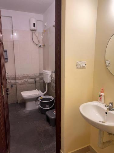 a bathroom with a toilet and a sink at Sri Vidya Palace in Udupi