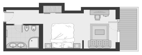 a black and white floor plan of a house at Hotel Resmairhof in Schenna