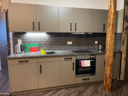 Kuchyň nebo kuchyňský kout v ubytování aappartel APARTHOTEL Herford