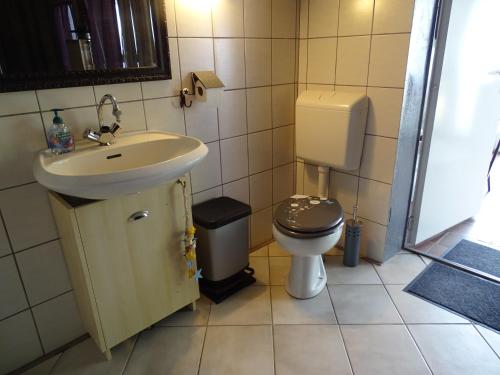 uma casa de banho com um WC e um lavatório em B&B Piccardie em Emlichheim