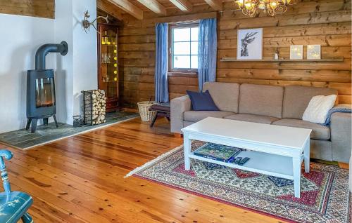 a living room with a couch and a wood stove at Lovely Home In Stranda With Wifi in Stranda