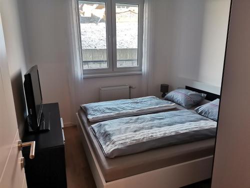 a bedroom with two beds and a window at Apartment Banja Luka in Banja Luka