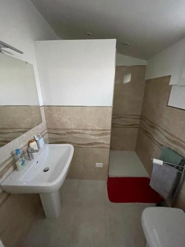 a bathroom with a sink and a toilet at VILLA LUCE D'ALBA in Isola Albarella