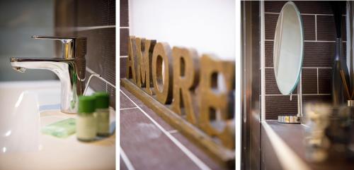 - deux photos d'un lavabo avec robinet dans l'établissement Aspire Apartments York, à York