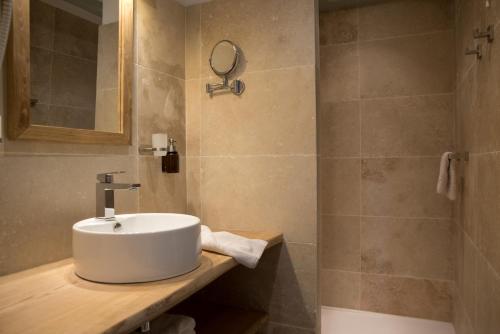 a bathroom with a sink and a shower at Le Domaine de Falgos Golf & Spa in Saint-Laurent-de-Cerdans