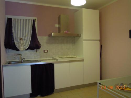 a kitchen with a sink and a refrigerator at B&B Ciliegio Felice in Molinella