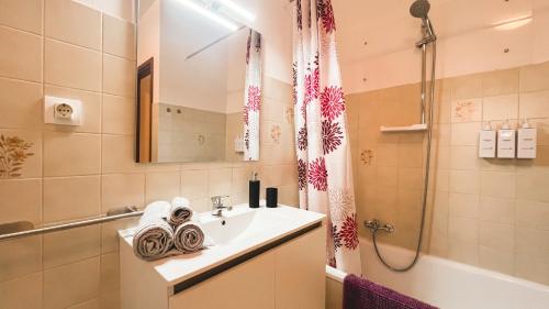 uma casa de banho com um lavatório e um chuveiro em La casa di Bianca - Casa Vacanze em Villa Opicina