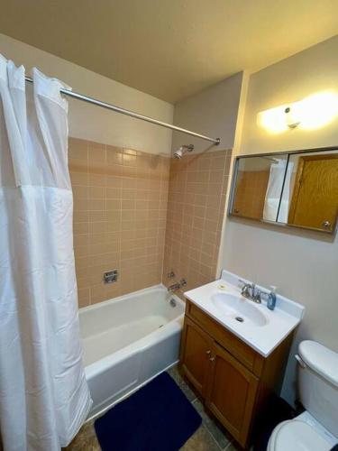 een badkamer met een bad, een wastafel en een toilet bij Slifer Street Studio #11 in Portage