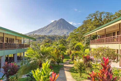 a view of a mountain from a resort at Hotel Lavas Tacotal in Fortuna