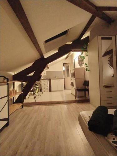 ein großes Wohnzimmer mit einem Sofa und einer Küche in der Unterkunft studio 6 in Chalon-sur-Saône