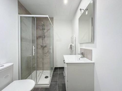 une salle de bain avec une douche, des toilettes et un lavabo dans l'établissement Cosy studio, Centre Ville Thomassin 2, à Lyon
