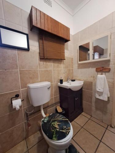a bathroom with a toilet and a sink at La Cheteau B&B in Springs