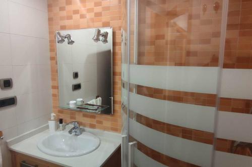 La salle de bains est pourvue d'un lavabo et d'une douche. dans l'établissement Nueva terraza playa San Lorenzo, à Gijón