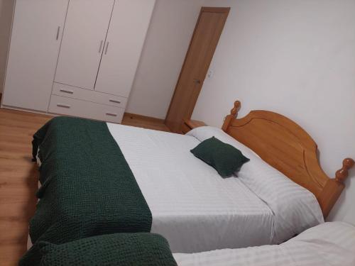 a bedroom with a bed with a green blanket at Apartamento Quinfon in Maceda