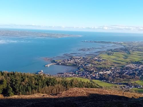 an aerial view of the islands in the water at Carlingford Glamping Hut in Rathcor Lower