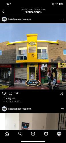 Captura de pantalla de un edificio con una foto de un restaurante en Hotel san Pedro en Cereté