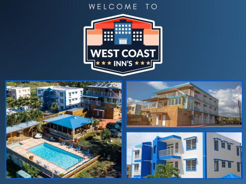 a collage of four pictures of the west coast villas at West Coast Inn's in Boqueron