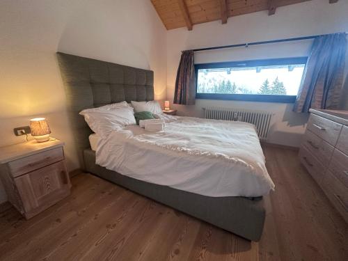 Un dormitorio con una cama grande y una ventana en CAMPIGLIO Panorama sul Brenta en Madonna di Campiglio
