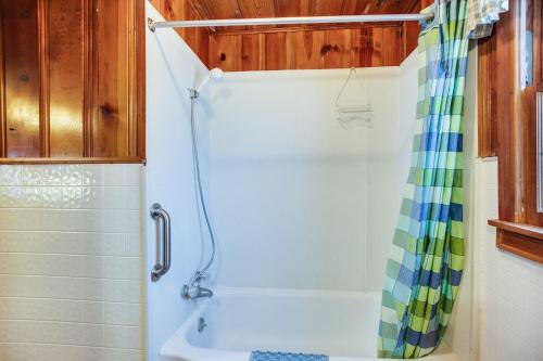 a bathroom with a shower and a tub at The Cabins at Cloudcroft in Cloudcroft